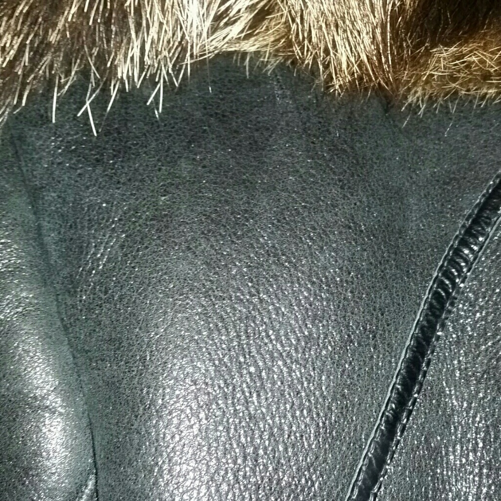 😍🥰 METALLIC MERINO LEATHER SHEARLING FOX FUR COAT - Picture 8 of 8